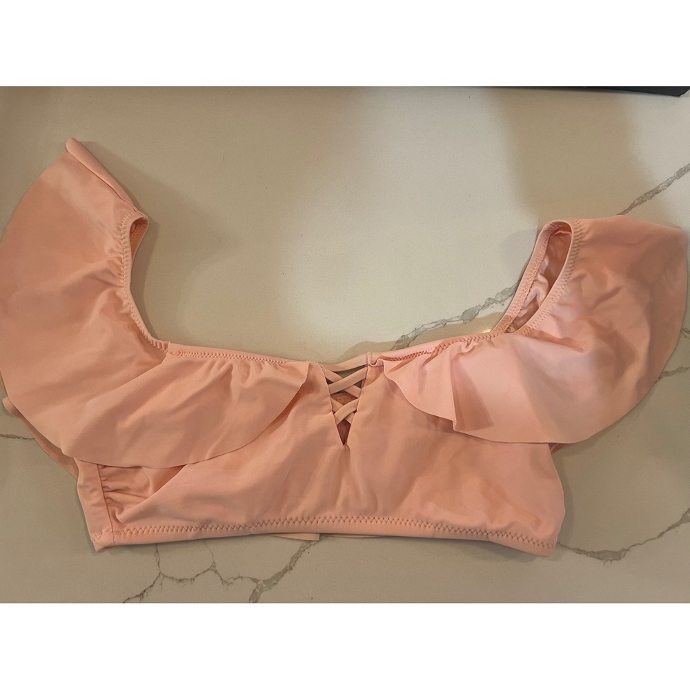 Altar'd State Swim‎ Peach Pink Ruffle Off Shoulder Bikini Top Small Y710008AS
